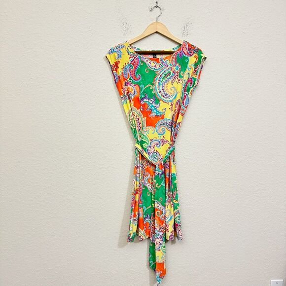 LAUREN RALPH LAUREN LRL Belted Jersey Sheath Dress in Multi Paisley Print - Picture 1 of 8